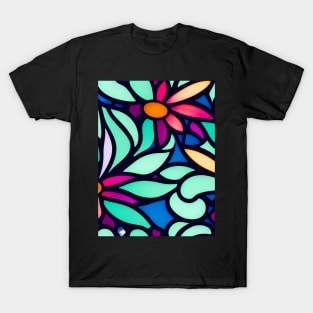 Vibrant Multicolor Flower Abstract Art - Stained Glass T-Shirt